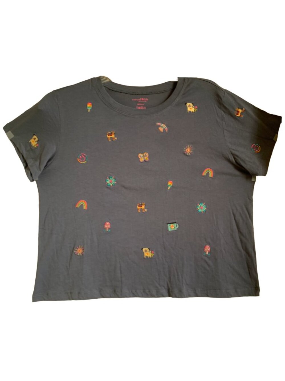 NWT NATURAL LIFE Indigo Blue Fave Little Things Embroidered T-Shirt Sz L - Picture 4 of 7